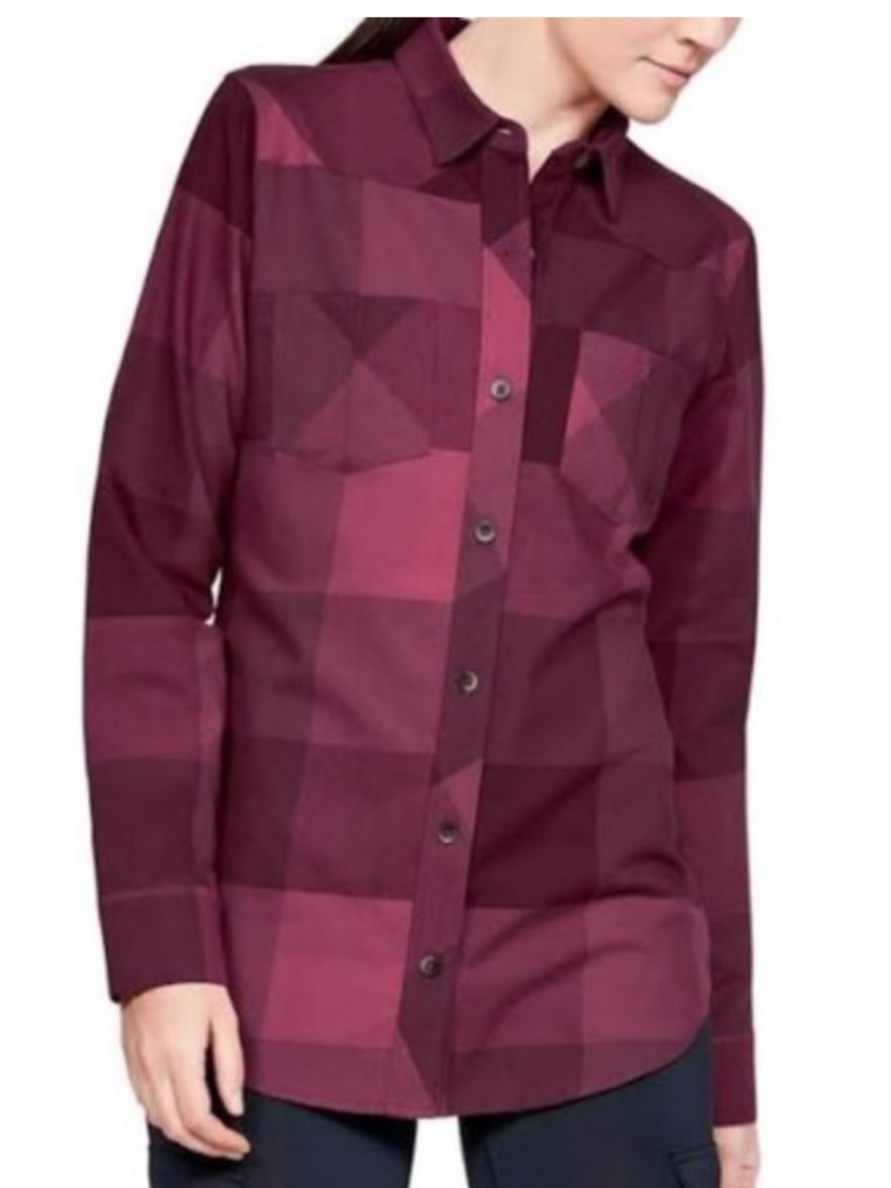 Under Armour Women's Burgundy Plaid Button-Down Shirt